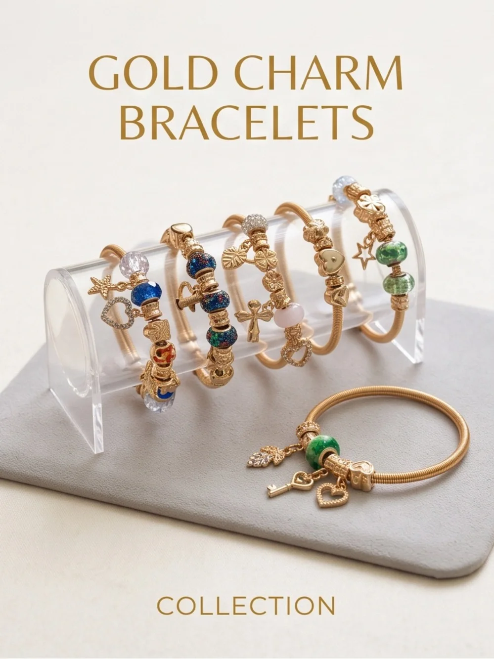 Set of 5 Gold Charm Bracelets for Girls & Tweens (7 Inches)